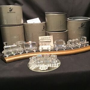 Swarovski Crystal Train -7 Piece with Wooden Track - Plus 5 piece Mini Train Set